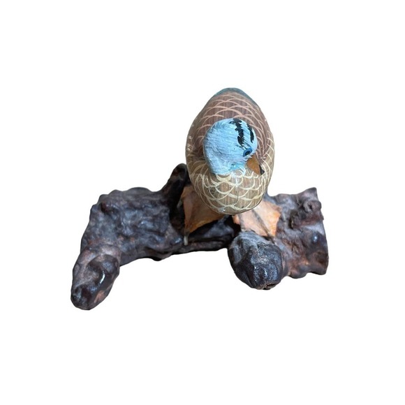 Beautiful Mallard Duck Figurine on Wood. SMALL! Shelf Decor. - Picture 2 of 5